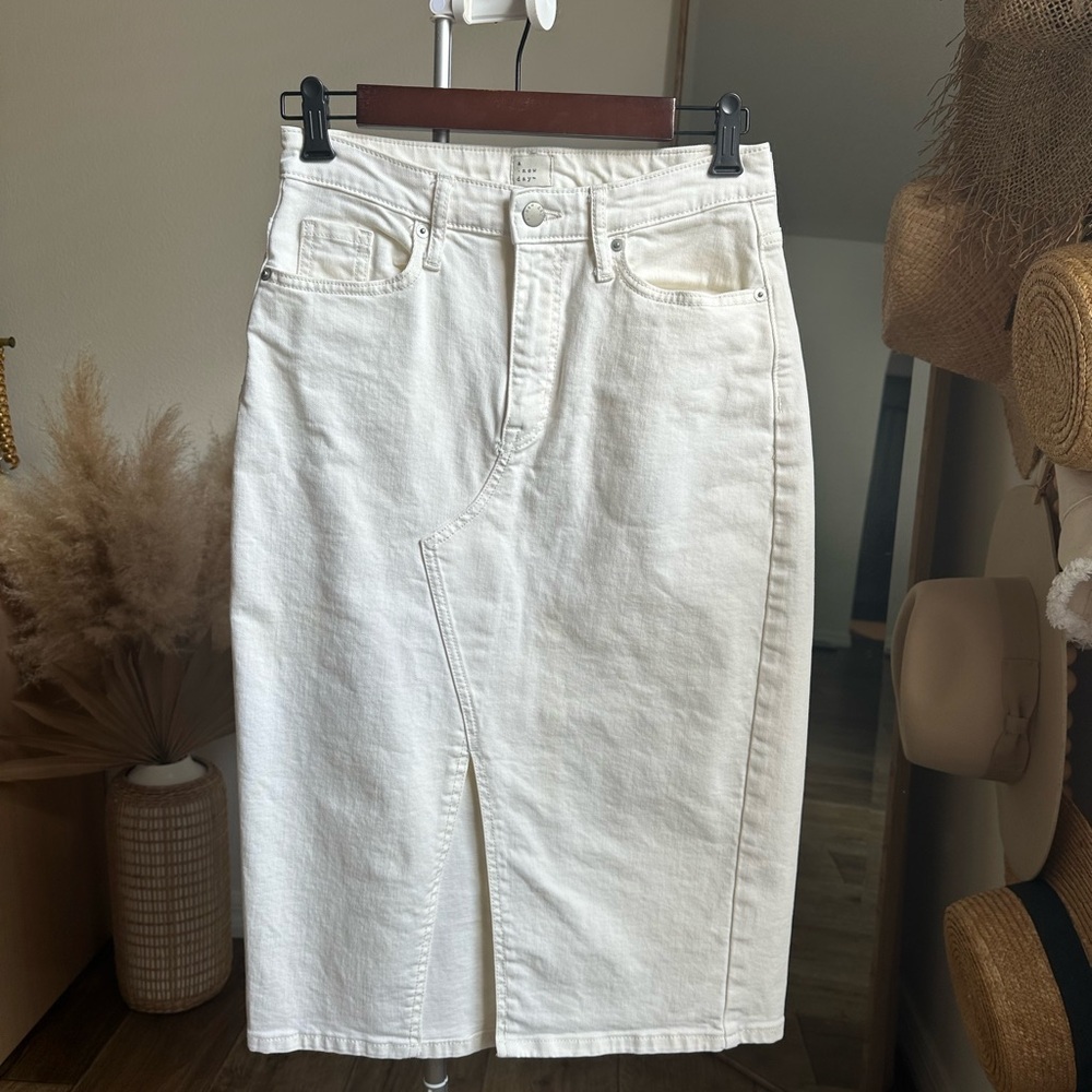 Cream Midi Denim Skirt